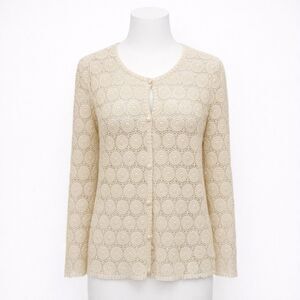 Vintage Cream Crochet Cardigan Geometric Sheer Festival Boho S-M